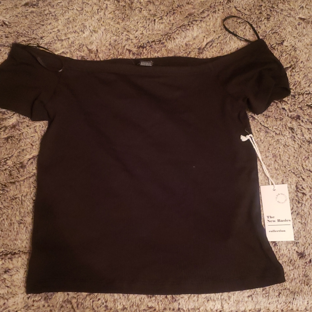 Black crop top off the shoulder